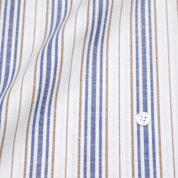 24S-414 (면/린넨 스트라입 블루) 원단 샘플