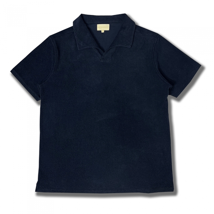 [DEVERRMAN] terry cotton open collar T (navy)