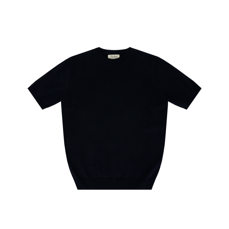 [Bellief] Essential cotton round neck kint (Navy)