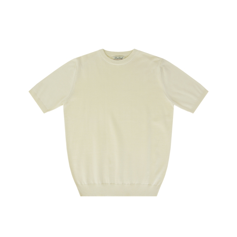 [Bellief] Essential cotton round neck kint (Ecru)