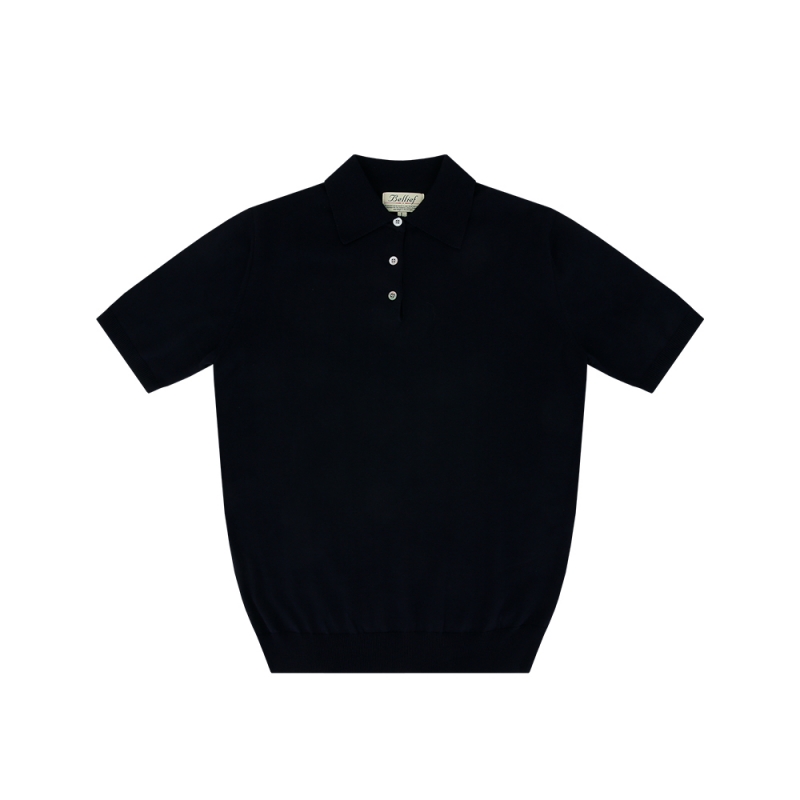 [Bellief] Essential cotton Polo Knit (Navy)