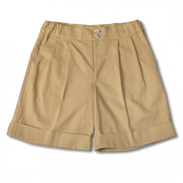 [DEVERRMAN] two-tuck banding cotton half pants (beige)