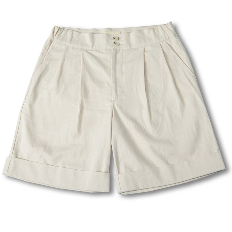 [DEVERRMAN] two-tuck banding cotton half pants (cream)