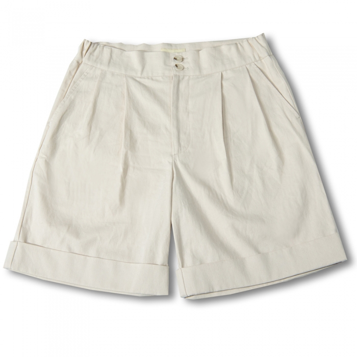 [DEVERRMAN] two-tuck banding cotton half pants (cream)