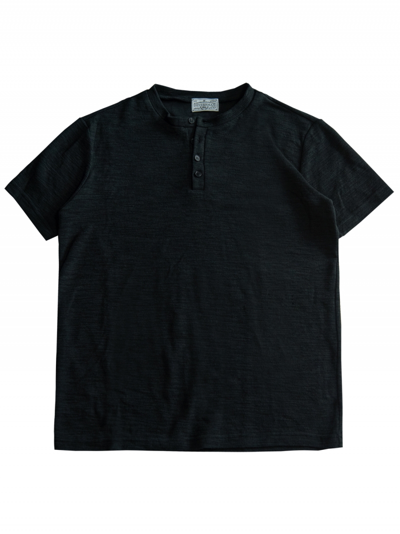 [DEVERRMAN] muscle fit slub henly neck T shirt (black)