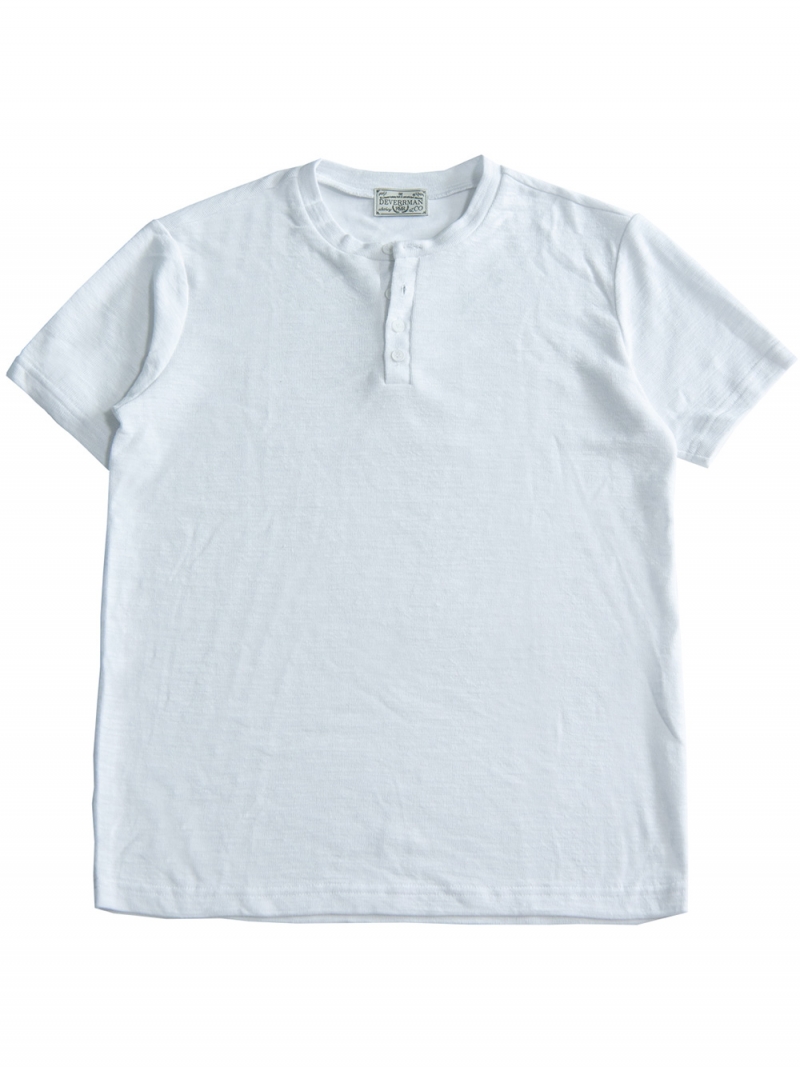 [DEVERRMAN] muscle fit slub henly neck T shirt (white)