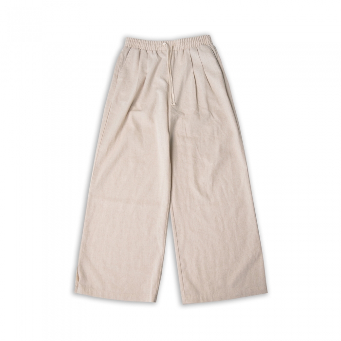 [DEVERRMAN] two-tuck straight wide linen pants (beige)