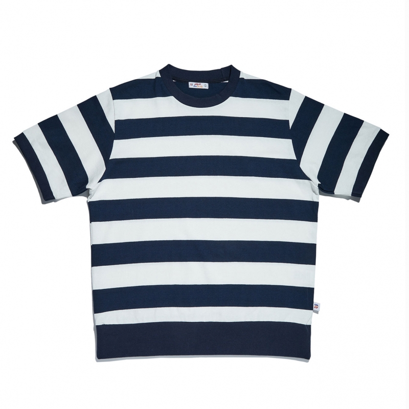 [SEGRETO]  COLORING MULTI STRIPE 1/2 T(Navy)