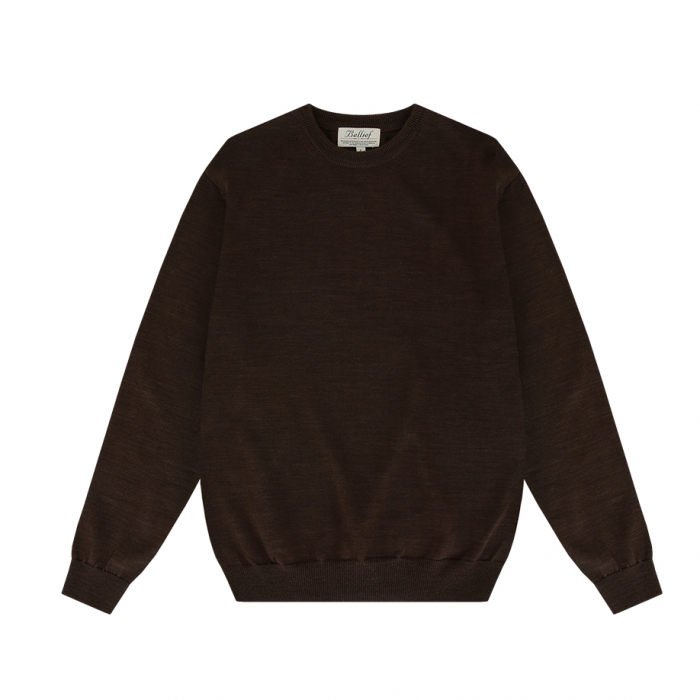 [Bellief] Wool soft crewneck sweater (Brown)