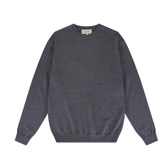 [Bellief] Wool soft crewneck sweater (Blue gray)