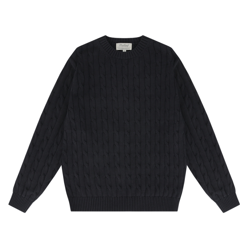 [Bellief] Cable crewneck sweater (Navy)