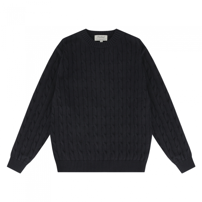 [Bellief] Cable crewneck sweater (Navy)
