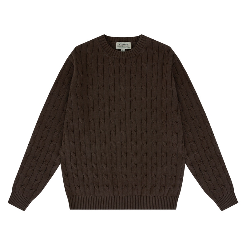 [Bellief] Cable crewneck sweater (Brown)