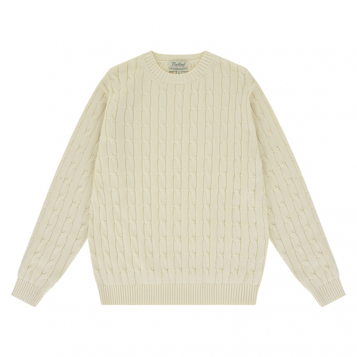 [Bellief] Cable crewneck sweater (Ecru)