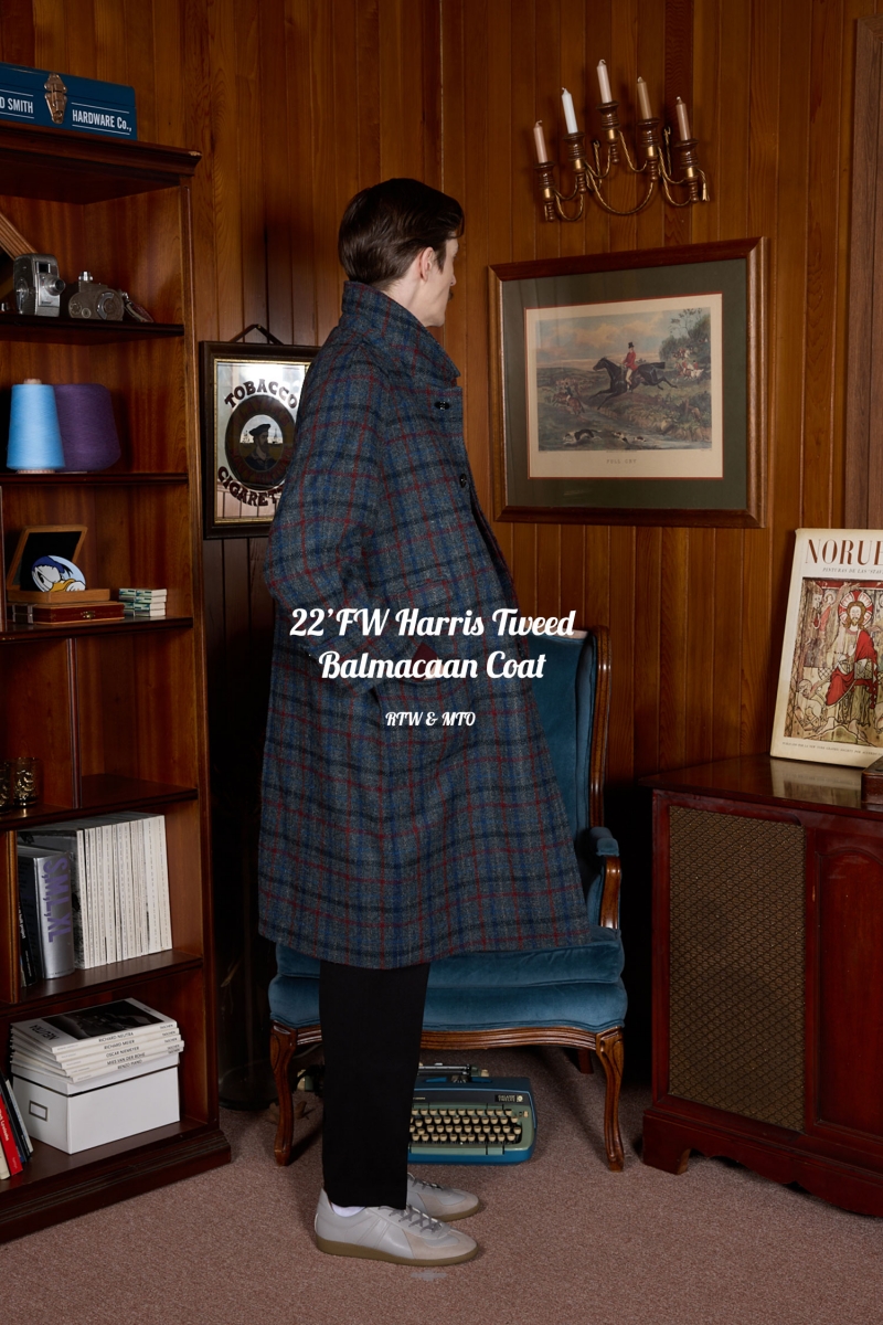 루니포르메 22FW 'Harris Tweed Red Check Pattern Balmacaan Coat' - RTW & MTO