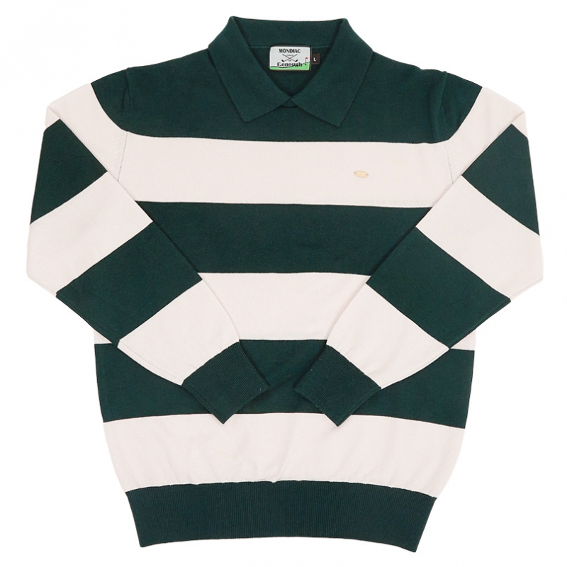 [Mondiac x E.enough]Men's Merino Wool Round Collar Knit - Green & White Stripe