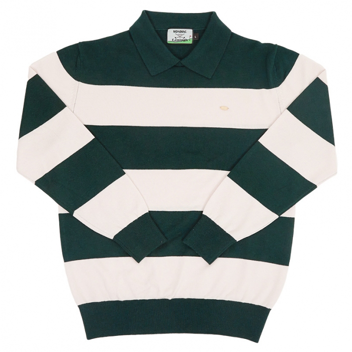 [Mondiac x E.enough]Men's Merino Wool Round Collar Knit - Green & White Stripe