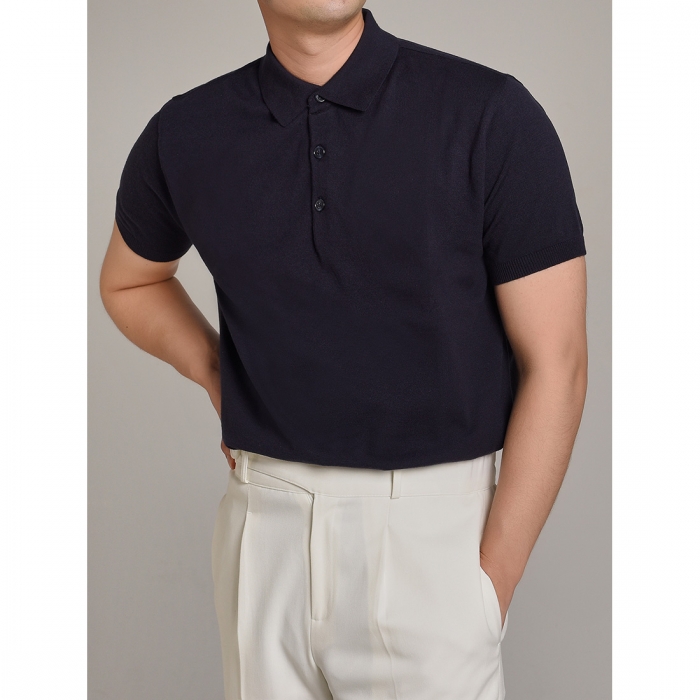 [DEVERRMAN] soft touch solid polo knit (navy)