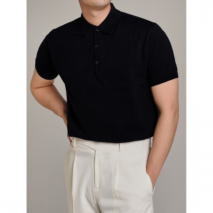 [DEVERRMAN] soft touch solid polo knit (black)