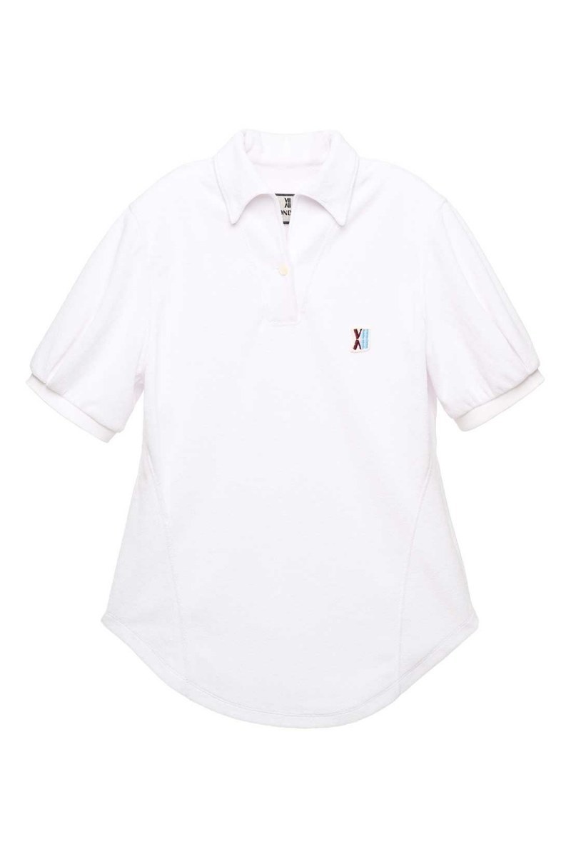 [Mondiac] Women's Towel Terry Signature One-piece collar shirt - White