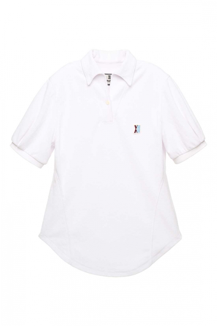 [Mondiac] Women's Towel Terry Signature One-piece collar shirt - White