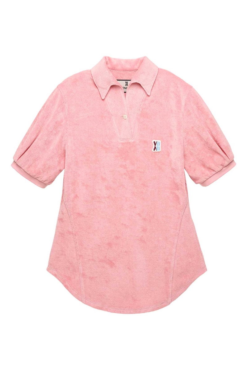 [Mondiac] Women's Towel Terry Signature One-piece collar shirt - Mystic Pink