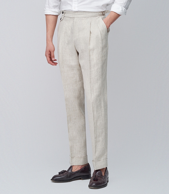 [ Luniforme x Meverick ] BELTLESS LINEN TROUSERS - SAND COLOR