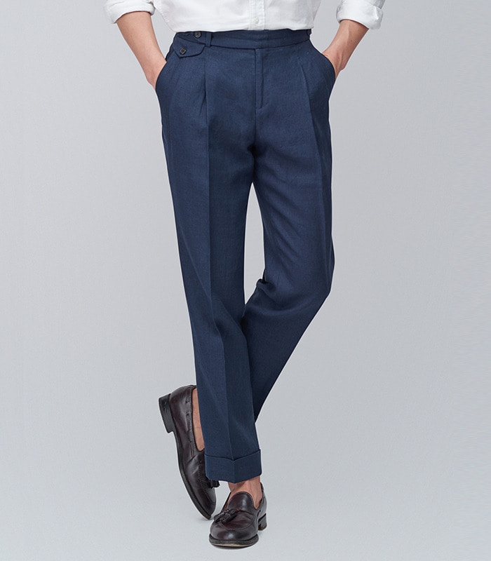 [ Luniforme x Meverick ]BELTLESS LINEN TROUSERS - NAVY COLOR