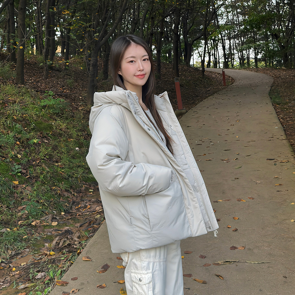 시티캠퍼 여성 후드 헤비 다운 자켓 Light Beige
