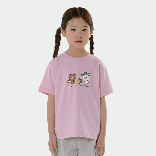 [스노우피크 X 라인프렌즈] 키즈 피크닉 반팔 티셔츠 Light Pink