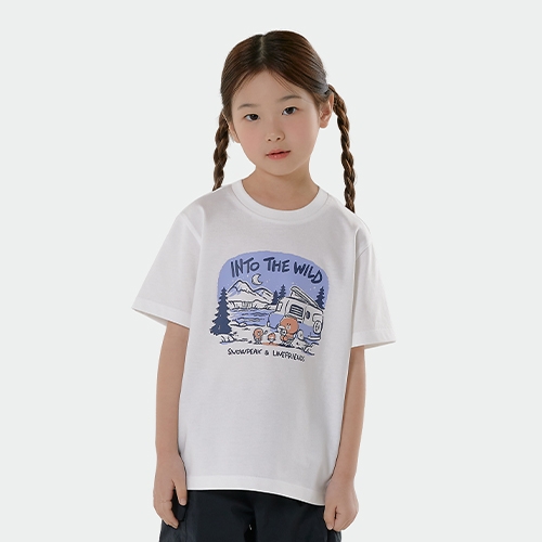 [스노우피크 X 라인프렌즈] 키즈 캠핑 반팔 티셔츠 Off White