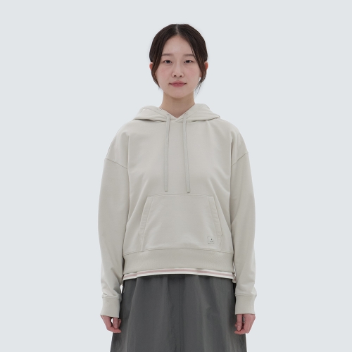 랜드 여성 세미 크롭 후드 티셔츠 Light Beige