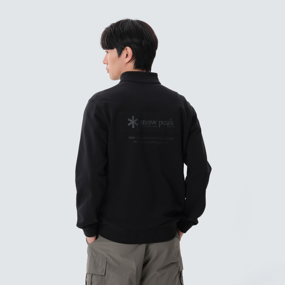 랜드 우븐 패치 반집업 맨투맨 Black
