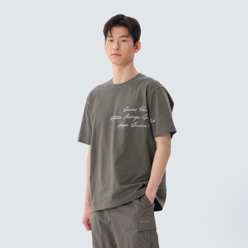 코튼 레터링 반팔 티셔츠 Dark Khaki
