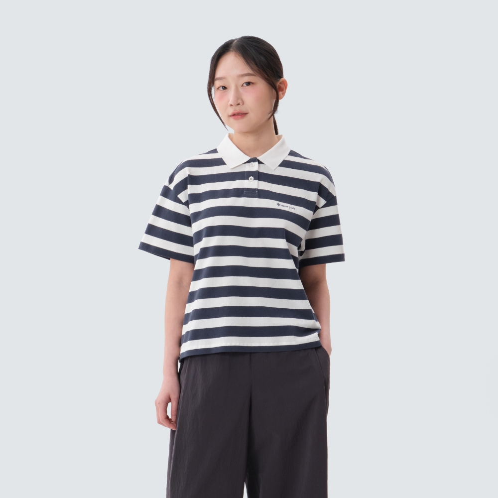 코튼 여성 스트라이프 폴로 티셔츠 Vintage Navy