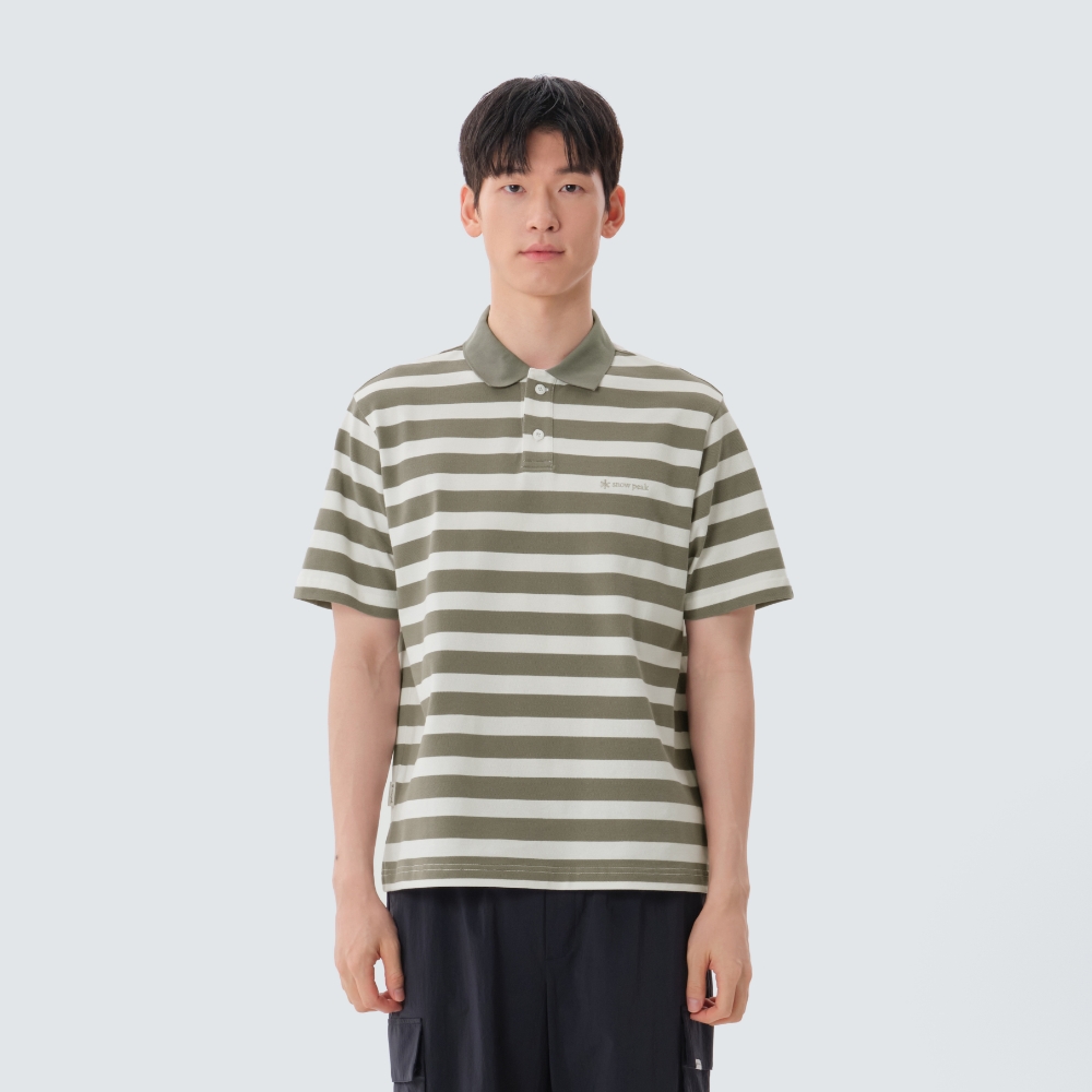 코튼 스트라이프 폴로 티셔츠 Vintage Khaki
