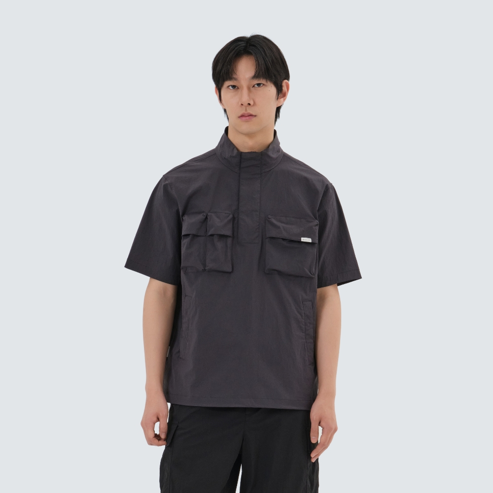 루트 스탠드넥 반팔 아노락 Charcoal