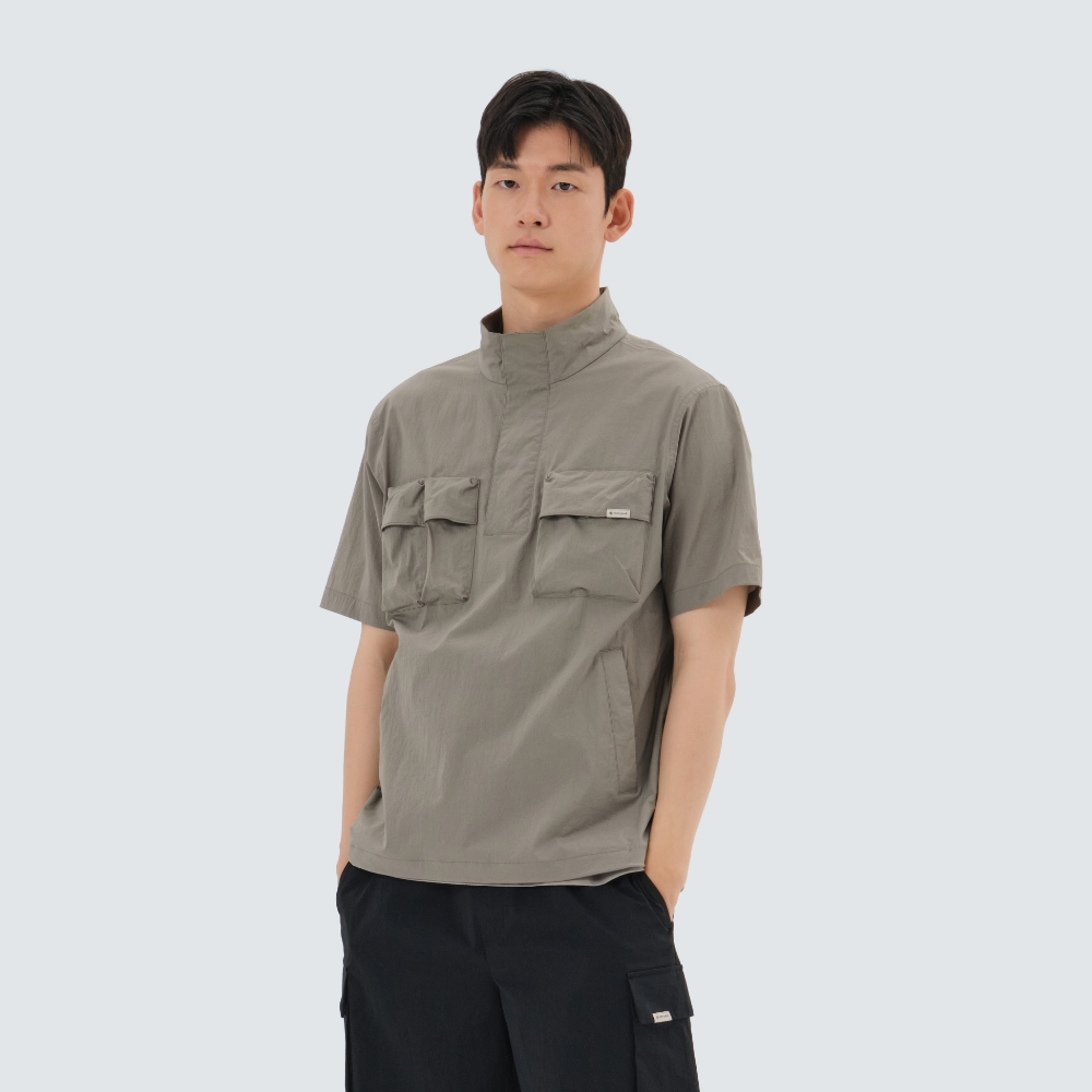 루트 스탠드넥 반팔 아노락 Khaki Gray