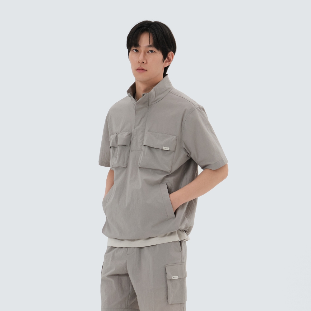 루트 스탠드넥 반팔 아노락 Fog Gray