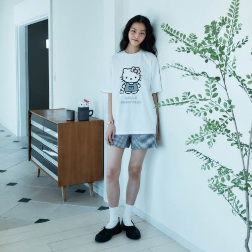 [스노우피크 X 헬로키티] 여성 시어서커 체크 반바지 Dark Charcoal