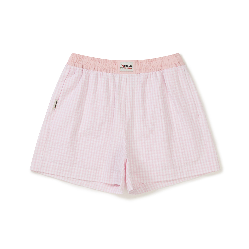 [스노우피크 X 헬로키티] 여성 시어서커 체크 반바지 Light Pink