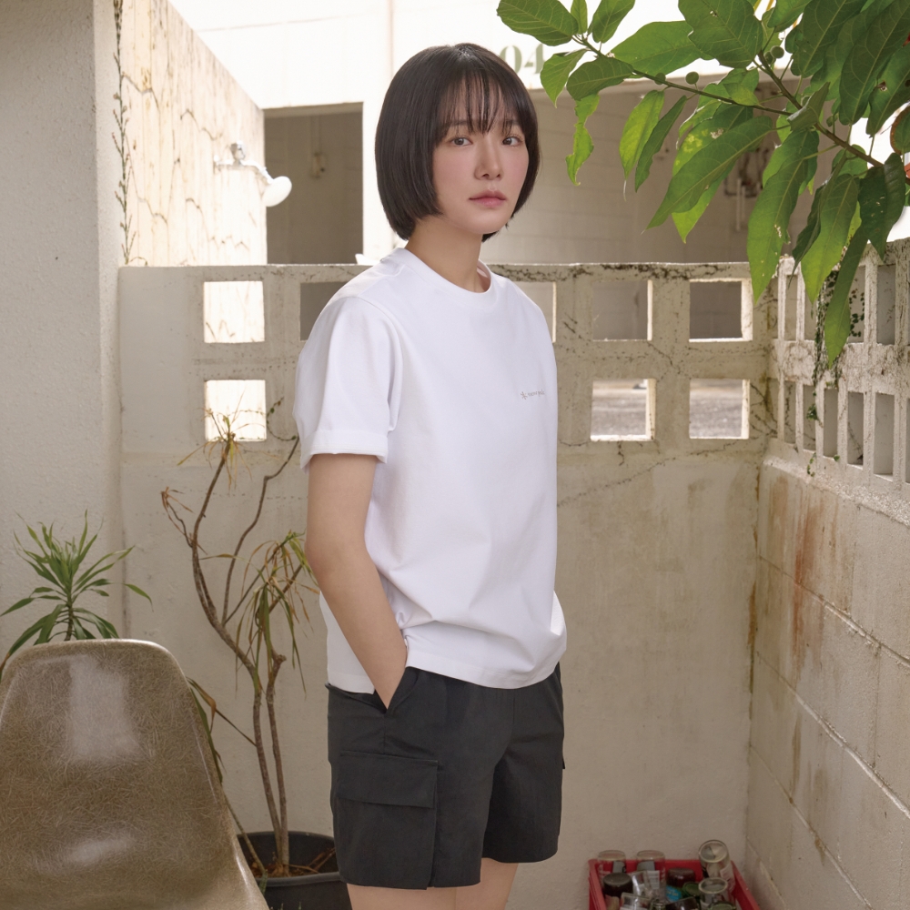 클래식 우븐 여성 반팔 티셔츠 White