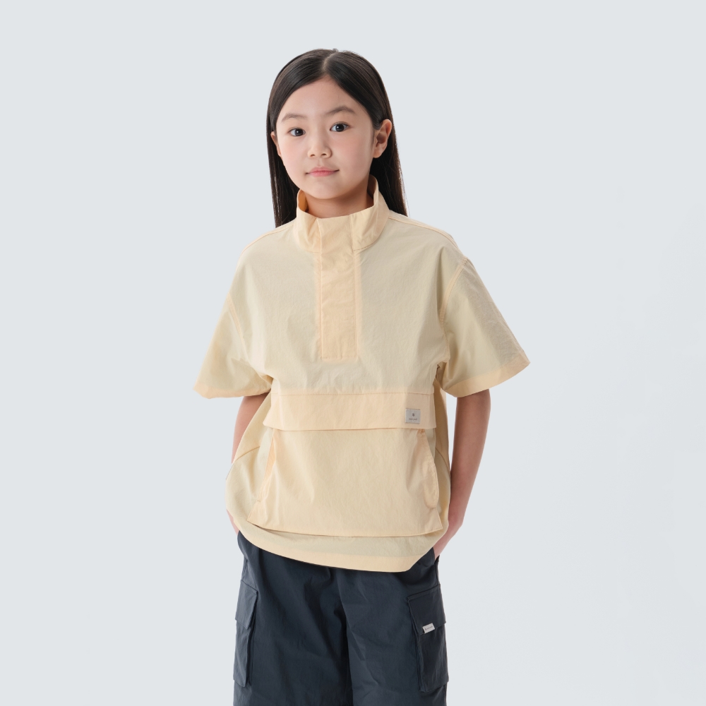 키즈 냉감 루트 스탠드넥 반팔 아노락 Light Yellow
