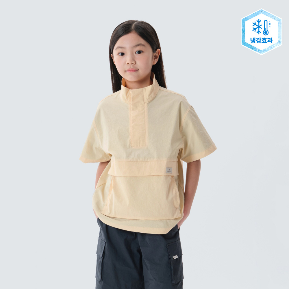 키즈 냉감 루트 스탠드넥 반팔 아노락 Light Yellow