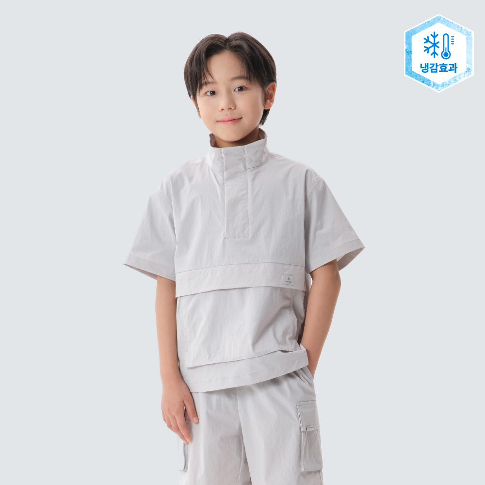 키즈 냉감 루트 스탠드넥 반팔 아노락 Ice Gray