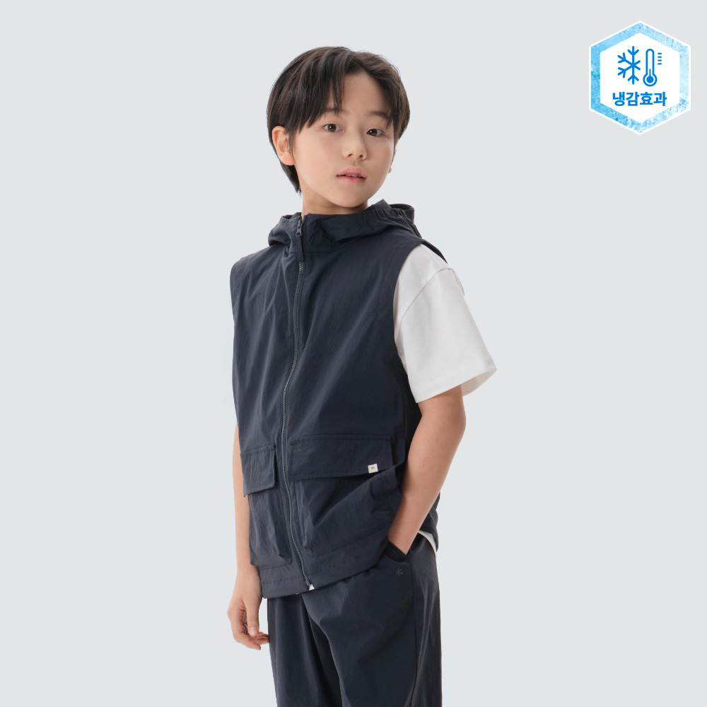 키즈 냉감 루트 후드 베스트 Navy