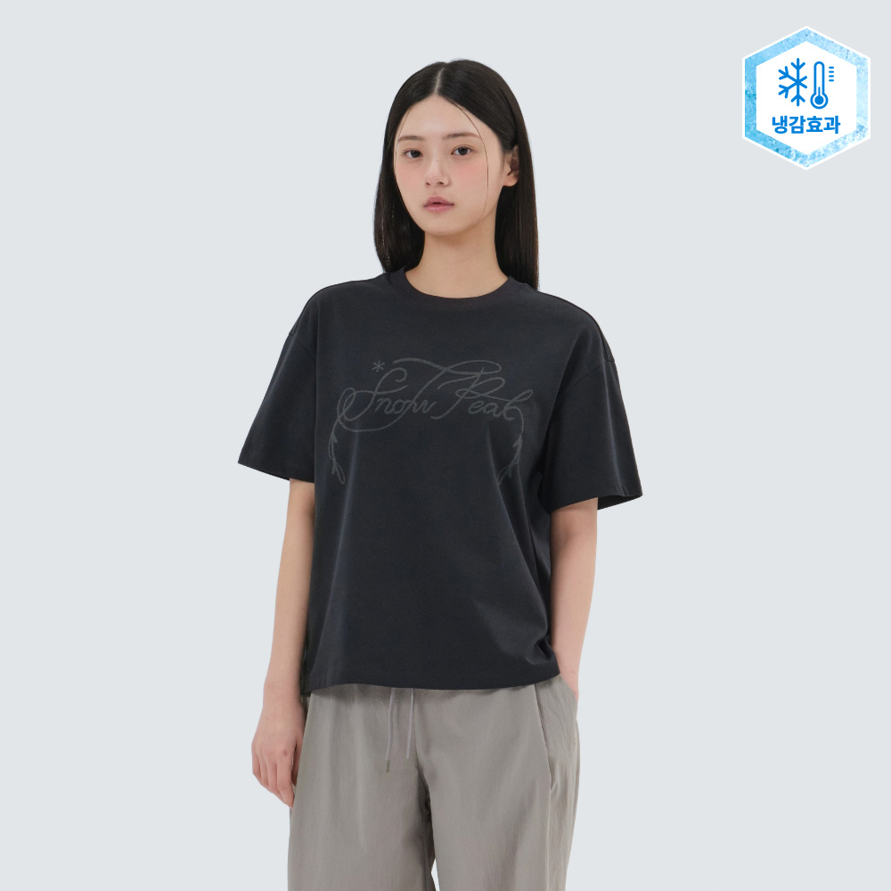 아스킨 여성 발포 레터링 반팔 티셔츠 Dark Charcoal