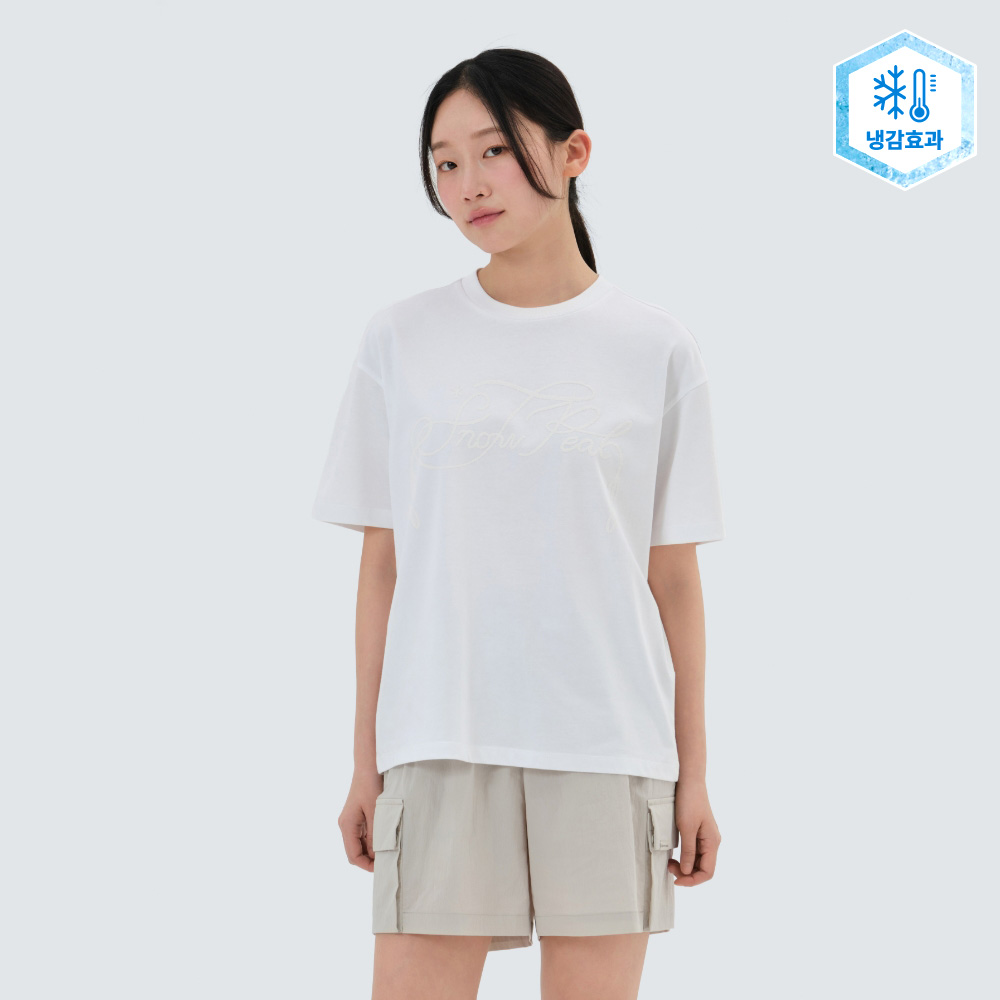 아스킨 여성 발포 레터링 반팔 티셔츠 Off White