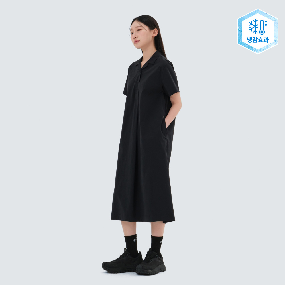 냉감 루트 카라 원피스 Black