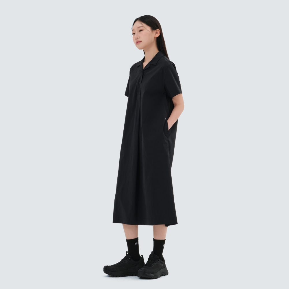 냉감 루트 카라 원피스 Black